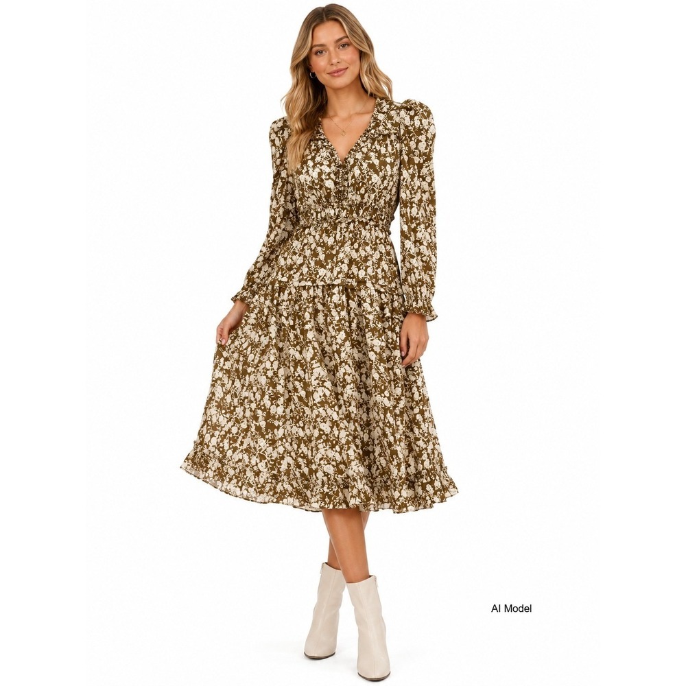 Hyacinth House Floral Midi Dress Small‎ Olive Prairie Cottagecore Boho Romantic